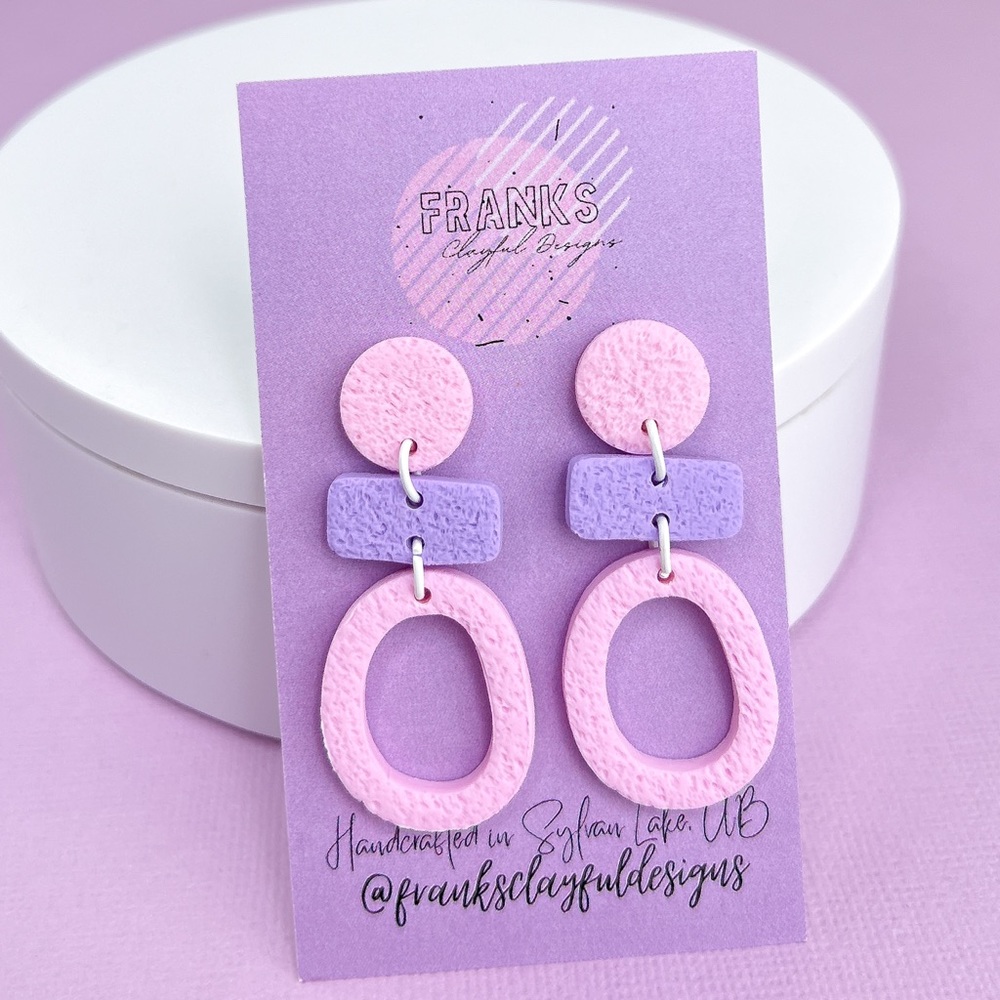 Pink with Purple Accent Handmade Polymer Clay Dangle Earrings